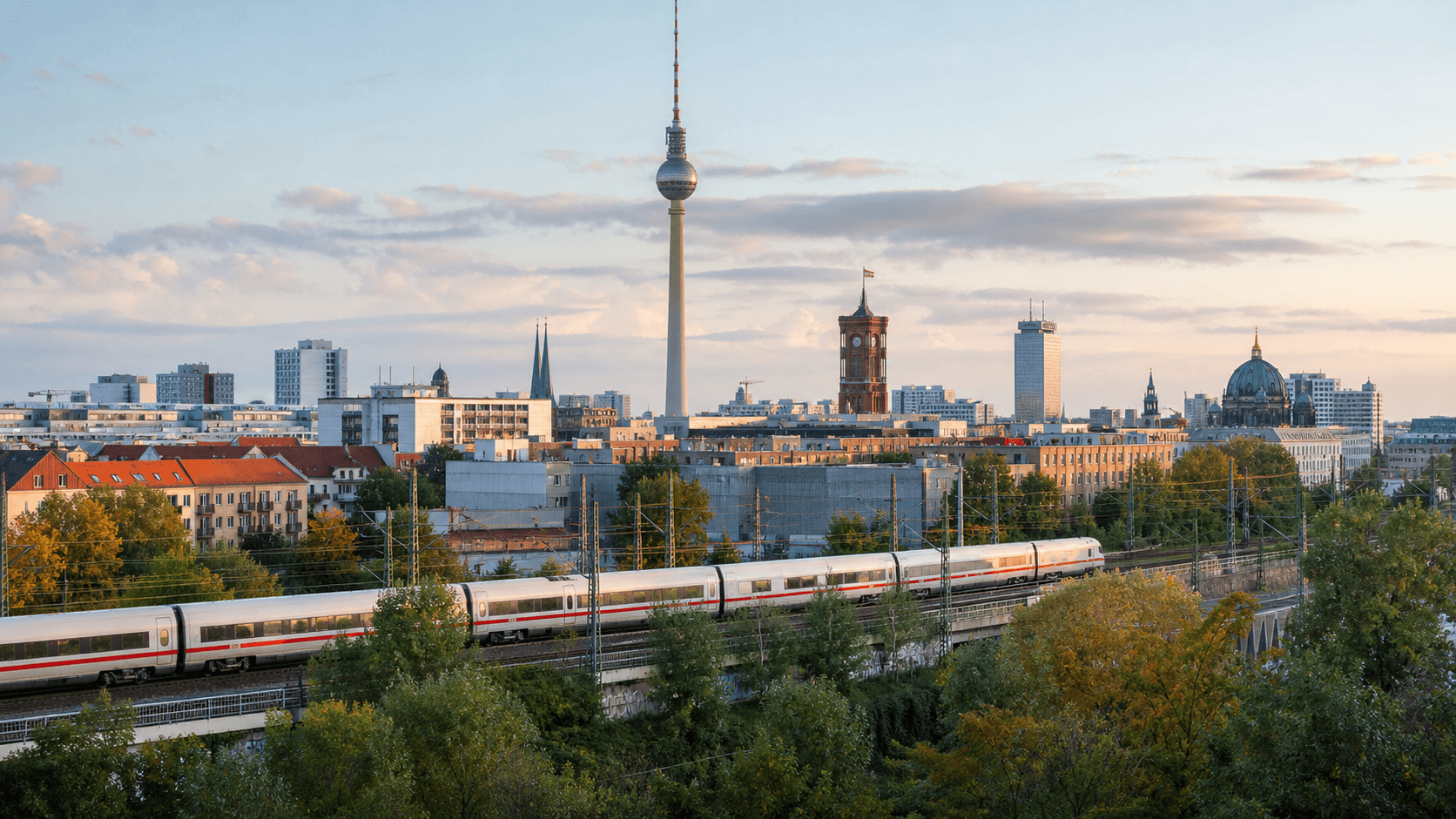 Uitzicht op Berlijn, bestemming van deze treinroute