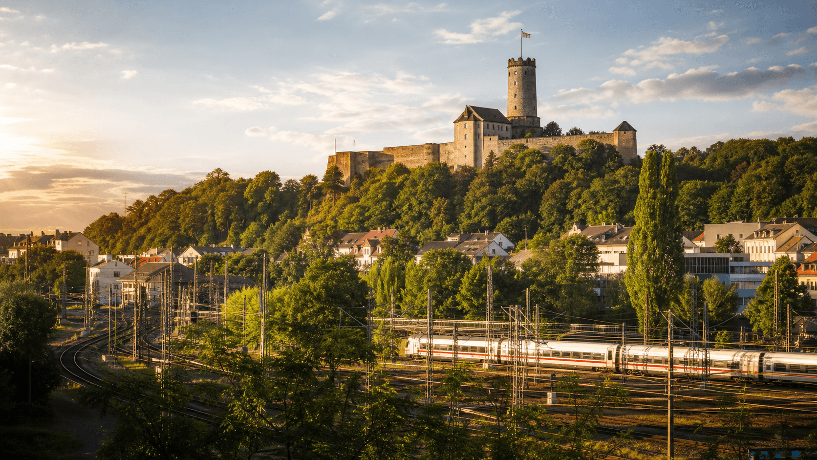 Uitzicht op Bielefeld, bestemming van deze treinroute